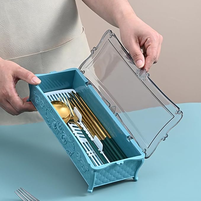 Utensil Organizer for Kitchen Drawers: Silverware Organizer Kitchen Drawer Organizer with Lid Cooking Utensil Tray Cutlery Silverware Flatware Holder for Forks(Random Color)