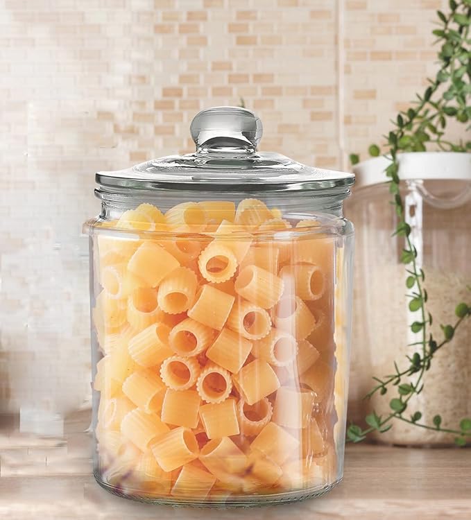 Set of 3 Glass Jar with Lid Airtight Glass Storage Cookie Jar for Flour, Pasta, Candy, Dog Treats, Snacks & More | Glass Organization Canisters for Kitchen & Pantry | 30 Ounces
