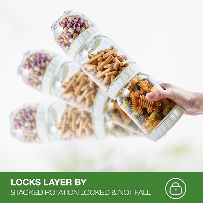 Hoa Kinh Glass Overnight Oats Jars with Lids, 20oz 6Pack Leak Proof Small Stackable Jars Kitchen Canisters for Overnight Oats, Cereal, Clear Empty Glass Jar with Lids for Kitchen(White 6Pack)
