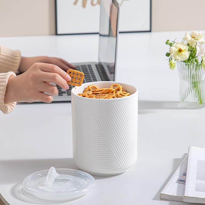 Canister Sets for Kitchen Countertop: Ceramic Food Storage Jar with Airtight Lids - Large Seal Damp-proof Containers for Coffee Tea Flour Sugar Rice Cookies Candy - White (42 oz)