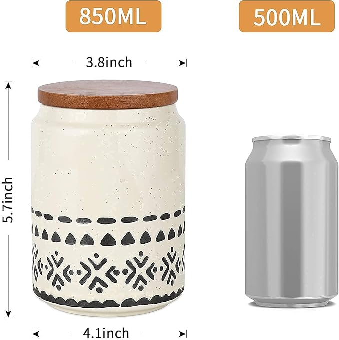 2 Pack Ceramic Coffee Canisters Set, 29 FL OZ (850 ml), Super Airtight Wooden Lid, Starry-Sky Bohemian Style, Sturdy for Dishwasher, Kitchen Food Storage Jar for Coffee Bean Sugar Tea Spices