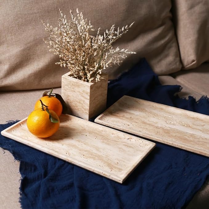 Natural Beige Travertine Marble Luxury Tray,for Kitchen Sink,Bathroom Soap Bottles,Makeup,Towel Organizer Tray