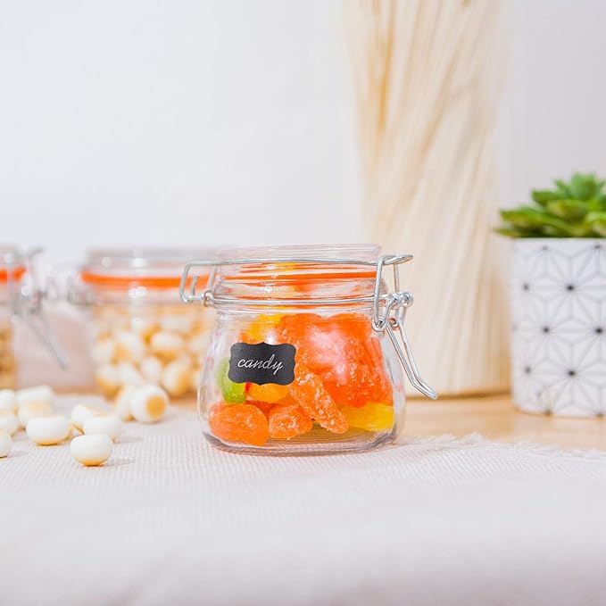 Encheng Small Glass Jars With Airtight Lids, Glass Spice Jars 5 oz,Maosn Jars With Leak Proof Rubber Gasket 150ml,Glass Storage Containers With Hinged Lid,Mini Kitchen Canisters 24 Pack