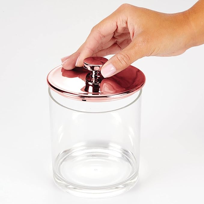 mDesign Large Modern Kitchen Apothecary Storage Organizer Canister Jars - Plastic Containers - Organization Holder for Pantry, Counter, Cabinet, Cupboard, Lumiere Collection, 2 Pack, Clear/Rose Gold