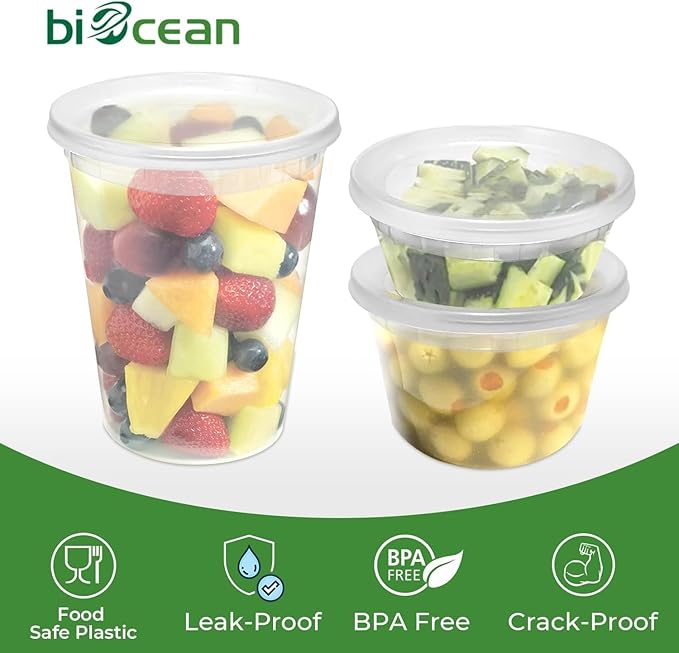 Deli Containers with Lids 48-Pack (16, 32 oz - 24 Sets Each Size) Food Storage Containers with Lids for Meal Prep, Microwave and Freezer Safe, Stackable, Leakproof, BPA Free