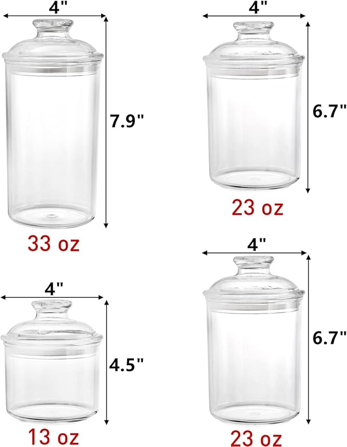 DEAYOU 4 Pack Clear Plastic Jars, Plastic Storage Jar with Lid, Candy Cookie Container for Vanity,33 Oz/23 Oz/13 Oz