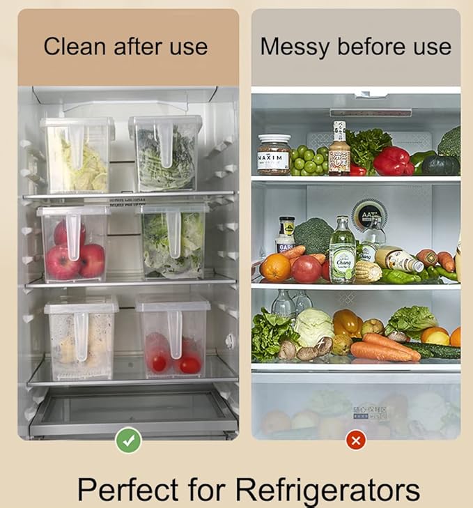 Sooyee Produce Saver Containers for Refrigerator with Drain Tray, 5L x 4 Stackable Fruit Storage Containers for Fridge,Vegetable Storage Keep Fresh for Lettuce,Salad,Berry, Salad,Meat and Fish