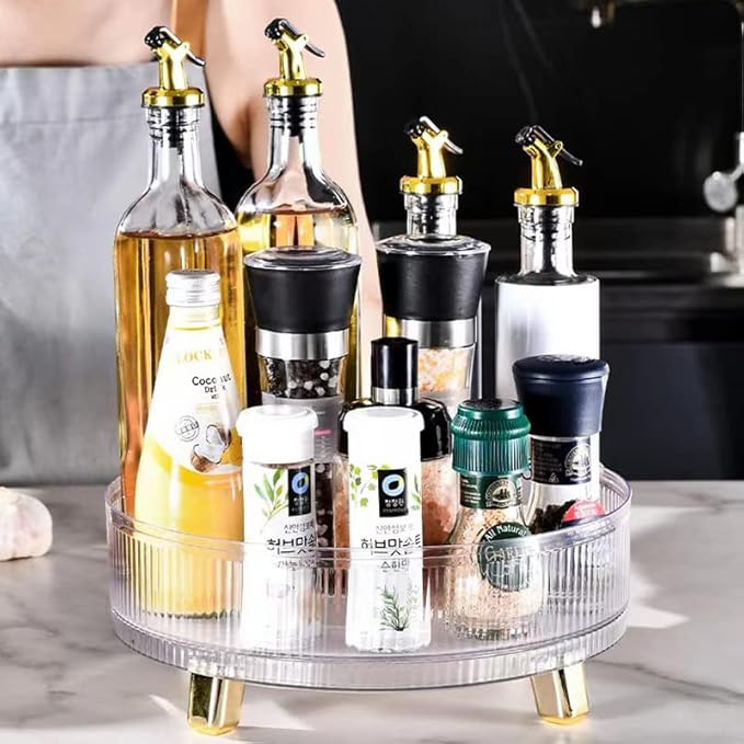 Desk Organizers Tray - 11" Spice Rack Makeup Organizer 360° Rotating Turntable Organization Tray Storage Container Bins for Cabinet Table Pantry Fridge Countertop Kitchen Vanity Clear