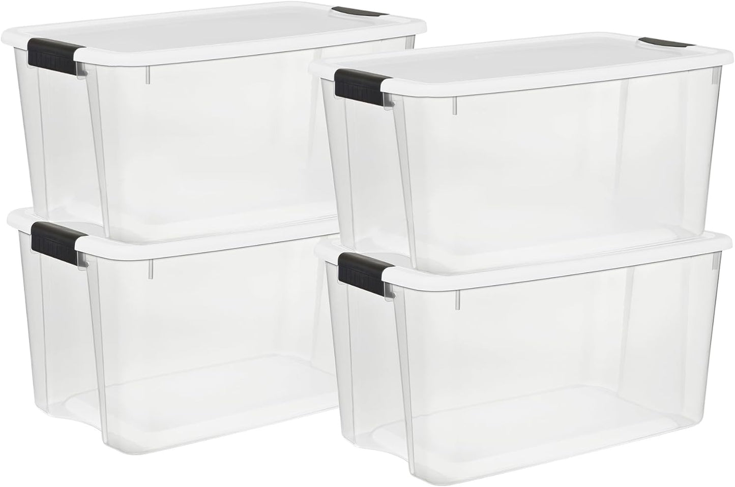 Sterilite 4-Pack Ultra Latching Box, Storage Bins with Lids, Clear Plastic, 70 Quart - Heavy-Duty Organizing Containers for Closet, Bathroom, and Office