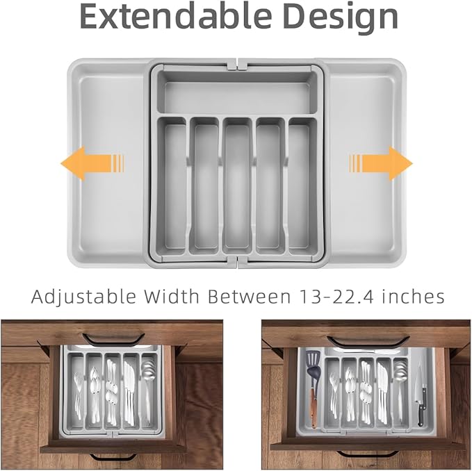 ZWANG Silverware Drawer Organizer - Expandable Kitchen Drawer Organizer,13 to 22.4 Inch Adjustable Kitchen Utensil Tray, Flatware Tableware Tray for Spoon Spatula Forks