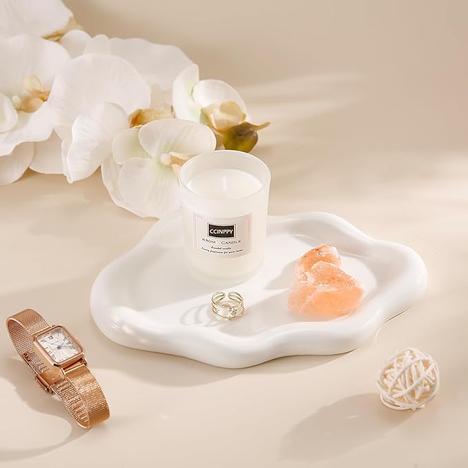 Ceramic Jewelry Tray Trinket Dish, Decorative Cloud Vanity Key Tray for Women, Ring Holder Dish, Cute Jewelry Plate Bowl Room Decor Aesthetic, White, Large