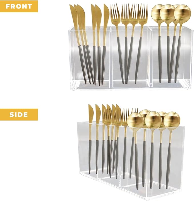 Acrylic Kitchen Utensil Holder, Cutlery Caddy with 3 Sections of Storage, Cutlery Organizer for Forks, Knives and Spoons
