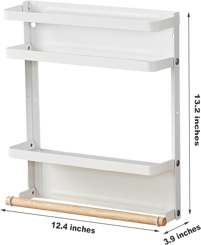 Magnetic Spice Rack Organizer Single Tier Refrigerator Spice Storage Shelf, Easy to Install The Side of The Refrigerator Can Hold spices, Jar of Olive Oil (White L)