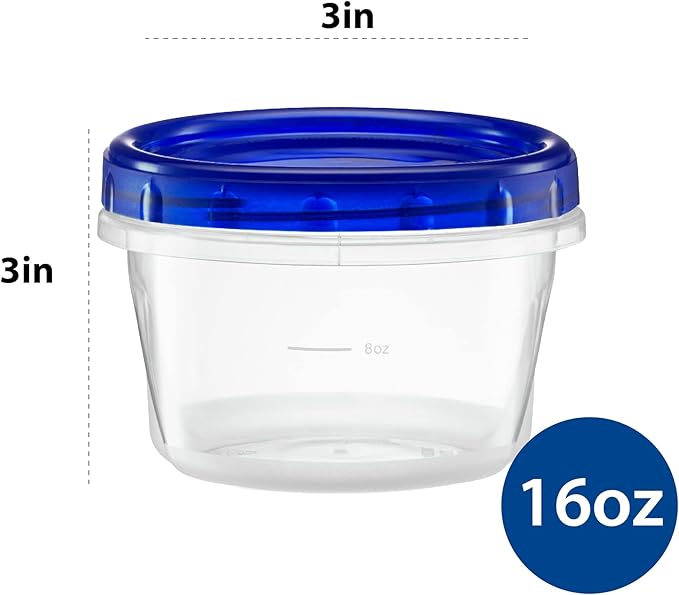 Twist Top Deli Containers Food Storage Containers Blue Screw on Lid Reusable Stackable Leakproof Airtight, pack of 20-16 oz containers