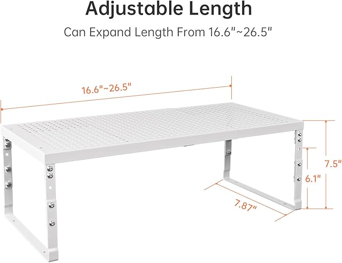 Cabinet Shelf,Expandable Adjustable Stackable Kitchen Organizer,for cabinets, Kitchens, countertops, bathrooms Shelf Organizer(2Packs/White,Medium)