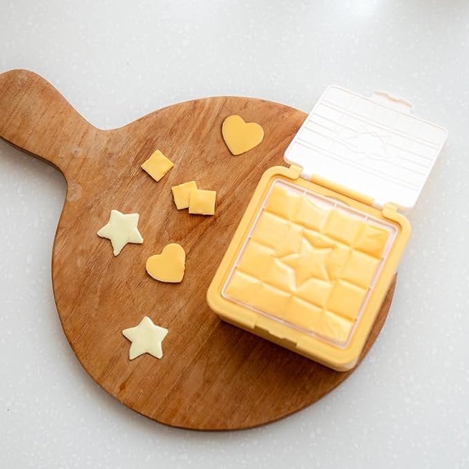 Sliced Cheese Container with Fun Slicing Stamp Cutter β Made in Korea, Storage Box for Fresh Cheese β Compact Fridge Organizer with Cute Shapes for Kids BPA-Free Kitchen Gadget