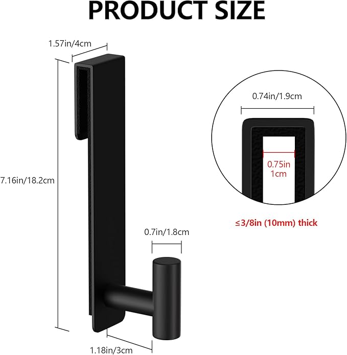 WUIVIUT T-Shape Heavy-Duty Stainless Steel Over The Glass Door Hooks - Frameless Glass Door Hooks for Bathroom Shower Towel Holder 19 cm Hook for Robe,Towels,Shower(T Shape 2 Pack, Fits 3/8'' Thick)