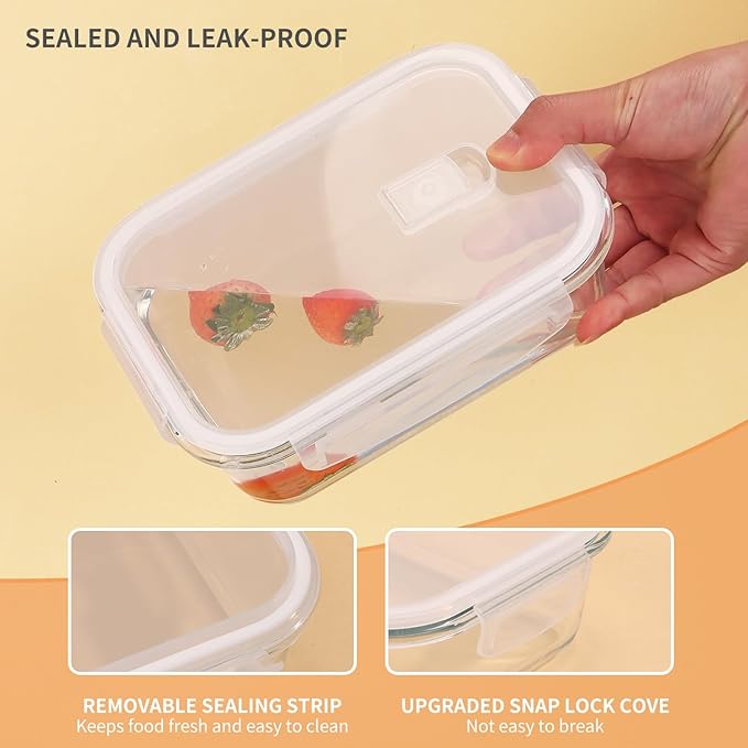 5-Pack Glass Storage Containers with Lids,35 Oz Meal Prep Containers Reusable,Airtight Glass Lunch Containers,for Microwave, Freezer and Dishwasher,White Leak Proof Locking Lids