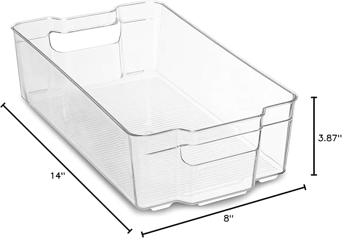 Home Basics Clear Acrylic Food Storage Container Bin for Fridge Freezer or Pantry, Stackable with Handles. Organize Fruit, Vegetables, Yogurt, Snacks, Pasta, Extra Large, 8” x 14"