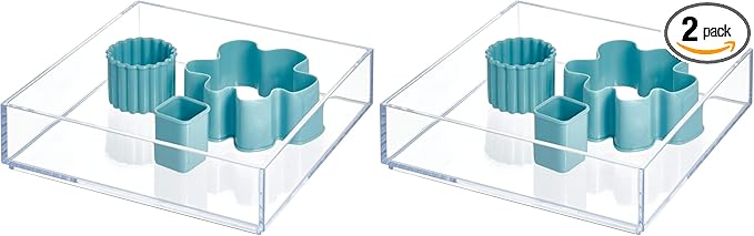 iDesign Clarity Kitchen Drawer Organizer for Silverware, Spatulas, Gadgets - Medium, 8" x 8" x 2", Clear (Pack of 2)