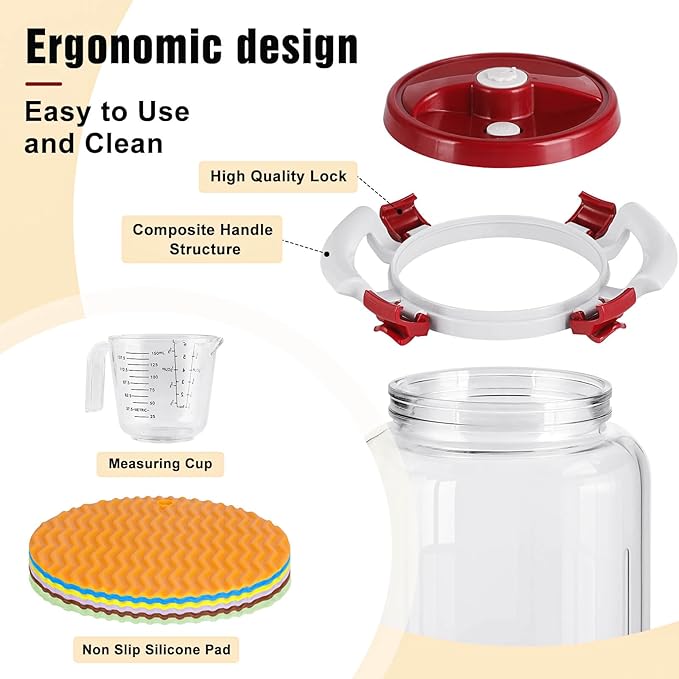 2.6Gallon/10L Glass Sugar Container with Lid - Airtight Food Storage Containers for Flour and Sugar, BPA-Free, Wide Mouth, Include Measuring Cup, Premium Kitchen Canisters for Pantry Organization