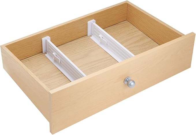 mDesign Expandable Kitchen Drawer Divider with Foam Ends, Adjustable Drawer Dividers with Strong Secure Hold, Dividers Lock in Place to Organize Drawers - Ligne Collection - 8 Pack - White