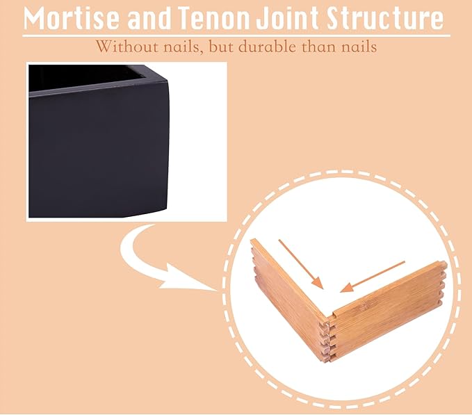 Bamboo Box for Drawer Organizer Box for Kitchen Storage Boxes for Small Accessories, Black 8"*4"