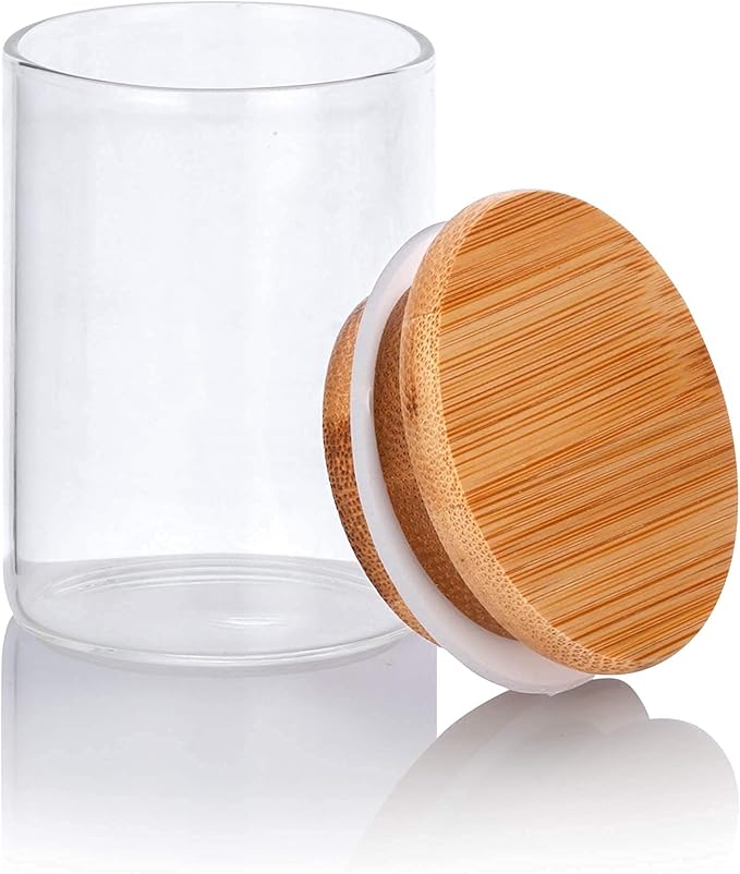 JUVITUS 2 oz Clear Glass Tall Borosilicate Jar with Bamboo Silicone Sealed Lid (6 Pack)