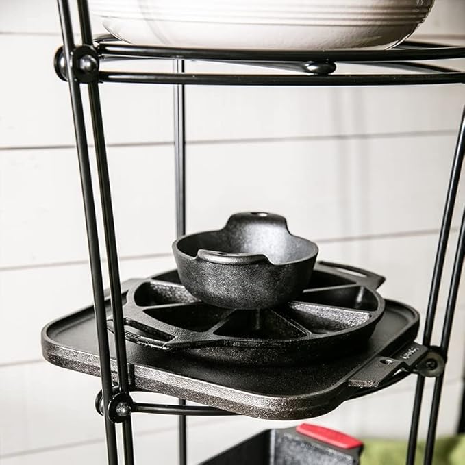 Lodge 6-Tier, Kitchen and Pantry Cast Iron Cookware Storage Organizing Tower, Steel Construction, Matte Black , 32.67" x 20.19" x 6"