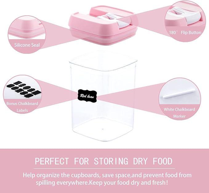 U-QE Airtight Food Storage Containers -8 Piece BPA Free Clear Plastic Airtight Containers with Easy Lock Lids for Kitchen Pantry Organization and Storage - Sugar, Flour, Cereal, Labels & Marker