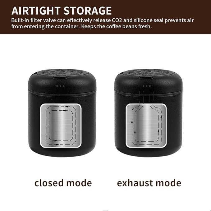 watchget Portable Mini Airtight Coffee Canister - 80ml Stainless Steel Coffee Bean Storage with CO2 Releasing Valves, Compact and Travel-Friendly Container for 30-35g Beans, Grounds, Light Dark