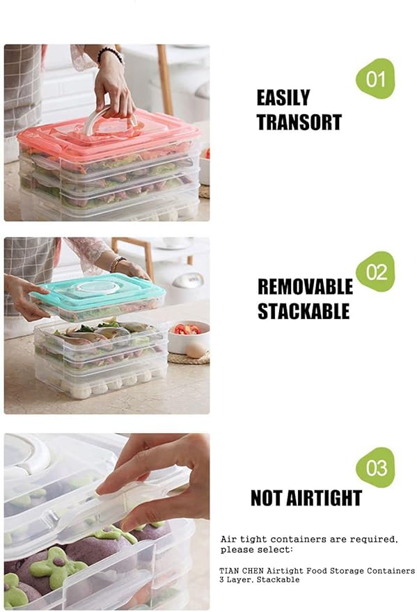 Refrigerator Organizer Bin, Plastic Food Storage Containers with Lid, 3-Layer, BPA free, Stackable Food Organizer Keeper for Snack, Vegetables, Meat, Fish, Bacon (blue)