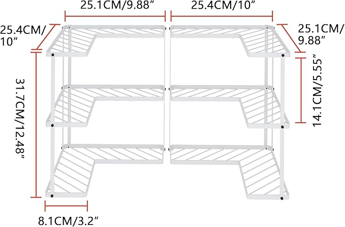Buzowruil Kitchen L-Shaped Spice Rack Storage Rack Triangle Corner Three-Layer Cabinet Spice Storage Rack,2 Pack (White)