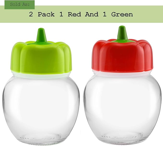 Seasoning Shaker Perforated Top Shaker For Parmesan Cheese, Pepper, Kosher Salt, Glass Jar With Cute Pepper Lid, Dishwasher Safe - 7oz - Set Of 2