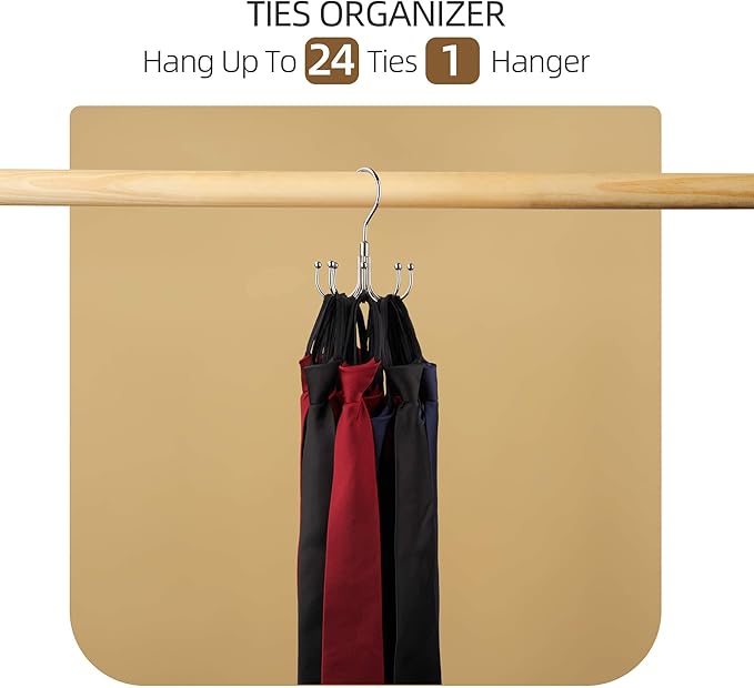 ZEDODIER Belt Hanger, 2 Pack Rotatable Belt Rack Closet Accessories Organizer, Maximum 24 Storage Capacity, Hanging Holder Storage Hook for Belt, Bra, Tank Top, Tie, Scarf, Purse, Silver