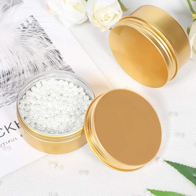 6 Pack 5 Oz Screw Lid Round Tins Aluminum Tin Cans Jar Metal Steel Tins Container 150ml DIY Candle Empty Tins Cosmetic Sample Container Travel Storage for Spices Candies Tea Gift(Gold)