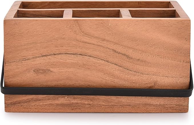NIRMAN Acacia Silverware Flatware Organizers with Handle for Farmhouse Kitchen Decor, Countertop Organizer and Cookware Storage (9" x 6" x 4.5")
