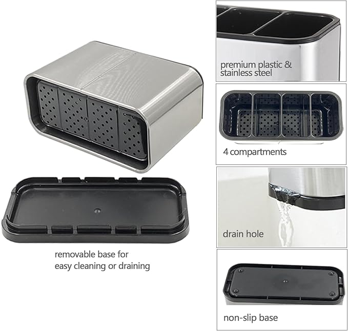 WAHSAN Flatware Caddy Stainless Steel Cutlery Holder Organizer, 7 L X 3.4 W X 5 H