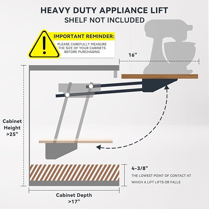 Appliances & Mixer Lift for Cabinet, Mixer Lift With Locking Mechanism, Bearing Capacity up to 45 Lbs, Mixer Shelf Lift with Soft Closing Function for Small Kitchen Appliances,Such as Mixer