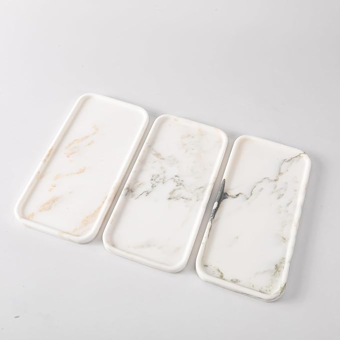 YKAJO Marble Tray, 12"x6", Countertop Organizer Rectangular Serving Platter Decorative Elegant Natural for Perfume, Candles, Jewelry