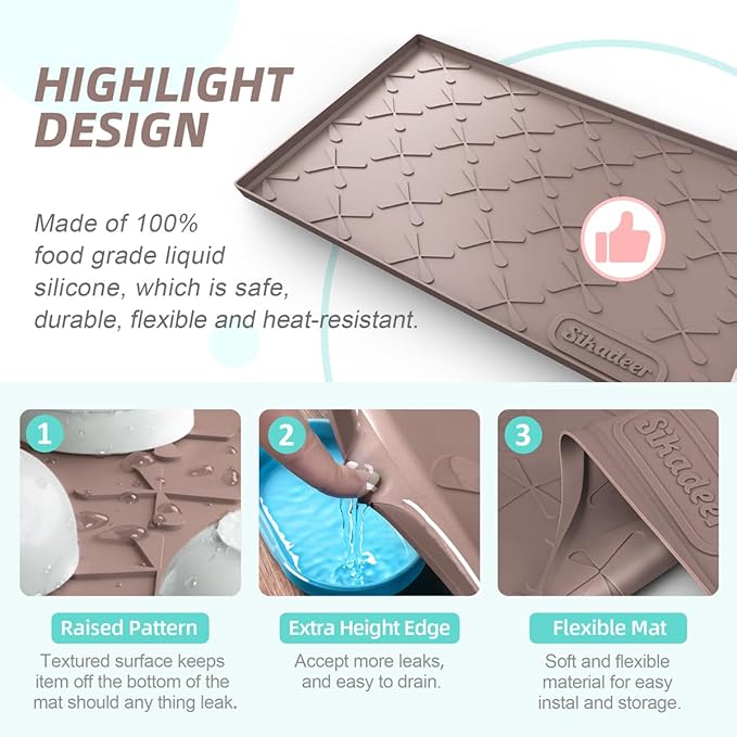 SIKADEER 19" x 19" Under Sink Mat Waterproof, Silicone Mat Kitchen Drawer Shelf and Cabinet Liner, Sink Protector for Kitchen Organizers and Storage, Boot Tray Pet Food Mats