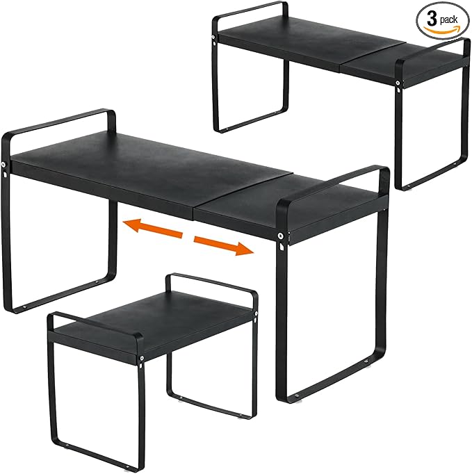 3 Pack Expandable Cabinet Shelf Organizer Kitchen Shelf Riser Stackable Pantry Shelves Kitchen Organizers and Storage Metal Spice Rack Countertop Organizer Cupboard Adjustable Shelfs Desk Rack Shelf