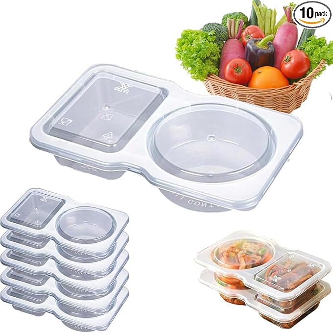10 PCS Reusable Grab Go Snack Containers, Portable Clear Snack Pack Boxes with Double Compartments Lids for Snacks Condiments