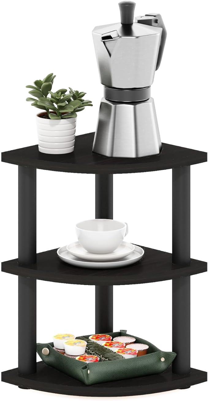 Furinno Turn-N-Tube 3-Tier Corner Countertop Organizer Shelf, Espresso/Black