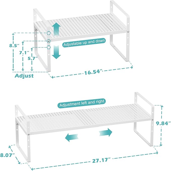 Cabinet Shelf Organizer Expandable Spice Rack Stackable Countertop Organizer for Cabinet Pantry Counter Under Sink Shelves Storage Shelf Rack for Kitchen Home Office,White,3 Packs