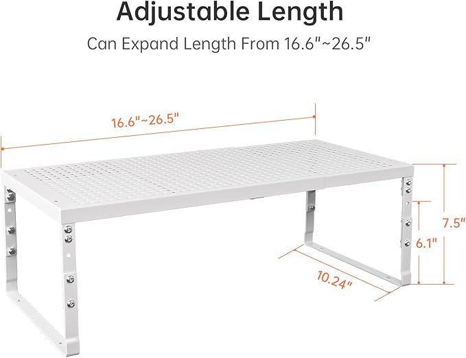 Cabinet Shelf,Expandable Adjustable Stackable Kitchen Organizer,for cabinets, Kitchens, countertops, bathrooms Shelf Organizer(1Pack/White,Large)