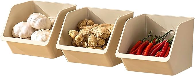 6-Pack Small Beige Storage Baskets, Plastic Storage Bins Kitchen Wall Organizer and Storage Shelves, Spice Organizer, Adhesive Spice Rack Wall Mount for Countertop/Cabinet/Bathroom