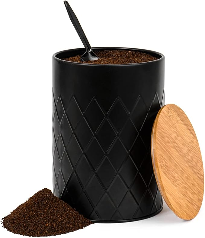Aluminum Coffee Canister for Ground Coffee - Airtight Coffee Storage Container with Bamboo Lid (7.5 In) - Keep Your Coffee Beans Fresh - Stylish Kitchen Canister by StudioCorner