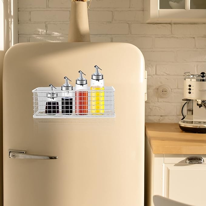 Magnetic Spice Rack for Refrigerator:Magnetic Storage Basket Spice Rack Organizer Moveable Magnetic Shelf Fridge Organizer for Kitchen Organization and Storage
