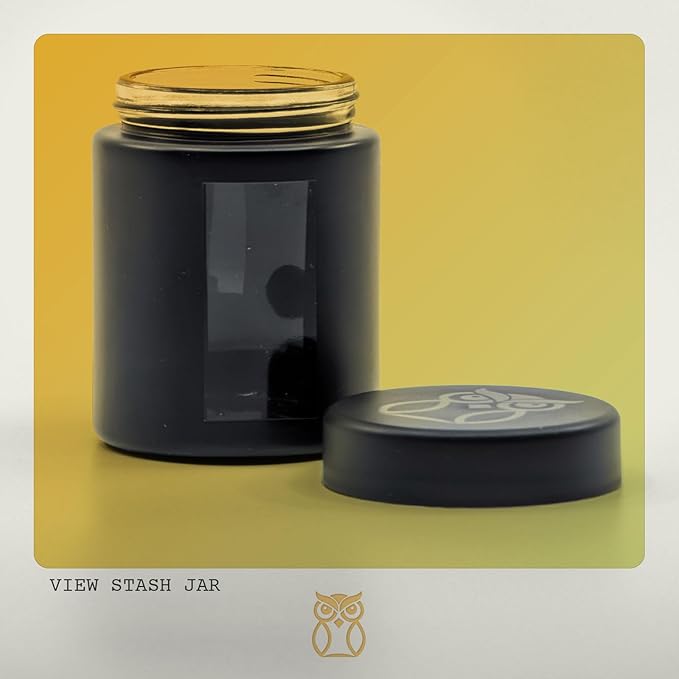 Stash Jar Smell Proof Container (4 oz) Viewing Jars for Herbs, Spices, Coffee, Teas & More, Air Tight Jar, Thick UV Protection Glass, Smell Proof Herb Storage (Set of 4) (Matte Black)
